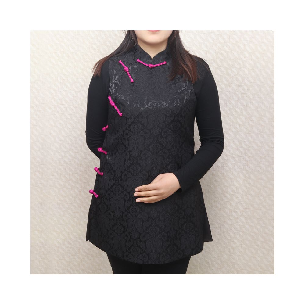 Early Spring and Autumn ethnic style Chinese style buckle stand up collar sleeveless mid long style half breasted vest top women s woven brocade forging image 148