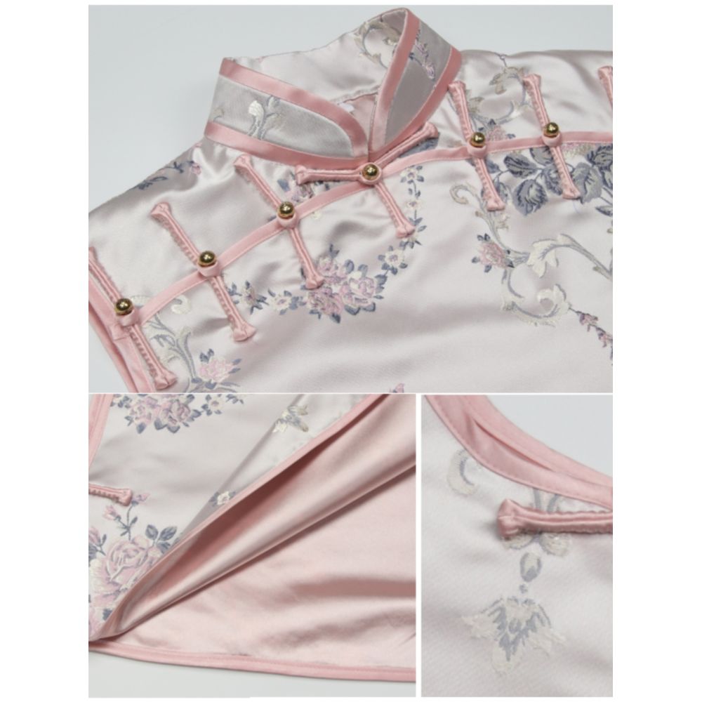 National Style New Spring and Autumn Satin Thirteen Taibao Vests Shoulders Tang style Top Small Shirt Coat Women s Stand up Collar image 52