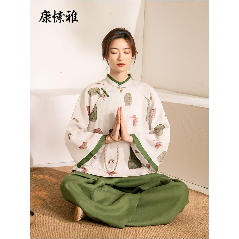 Kang Suya layman s clothing women s spring and autumn winter meditation clothing cotton and linen yoga clothing set loose Zen yoga sitting meditation clothing image 0