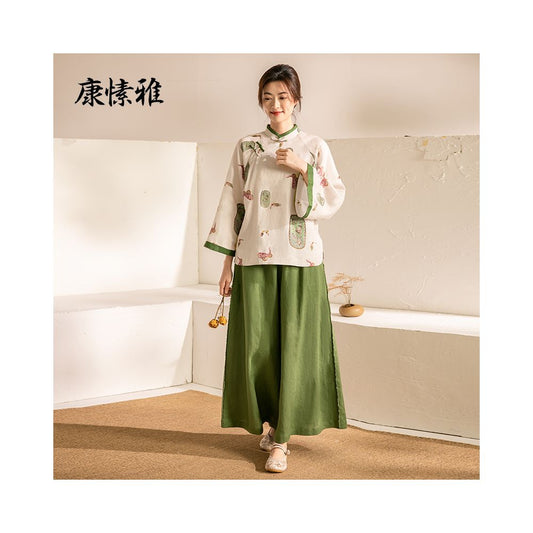 Asaya0409 - Kang Suya layman s clothing women s spring and autumn winter meditation clothing cotton and linen yoga clothing set loose Zen yoga sitting meditation clothing