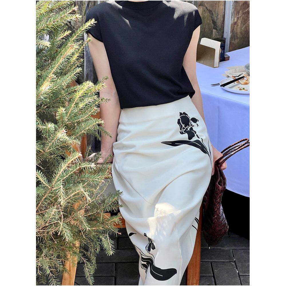 Cml wabi sabi country style half skirt women s retro new style elegant and versatile refreshing big flower wrapped hip skirt image 3