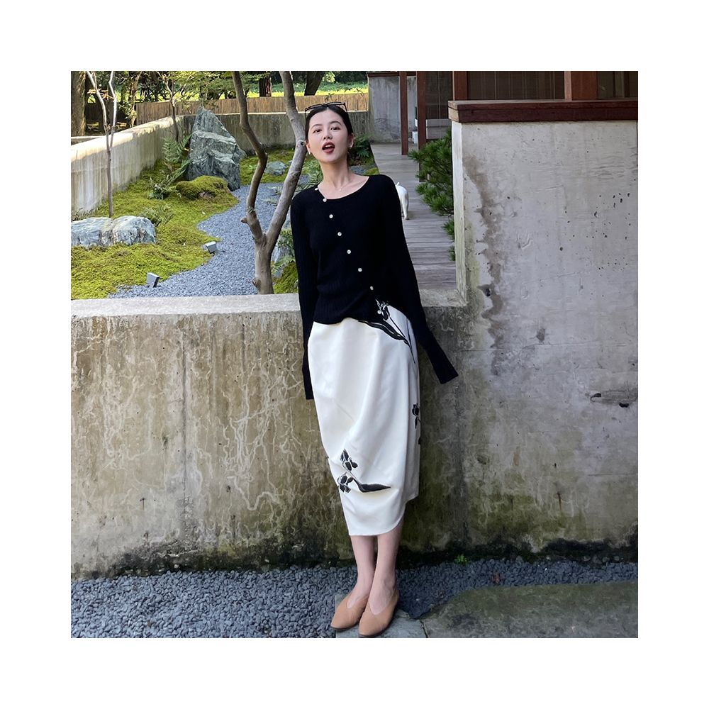 Cml wabi sabi country style half skirt women s retro new style elegant and versatile refreshing big flower wrapped hip skirt image 12