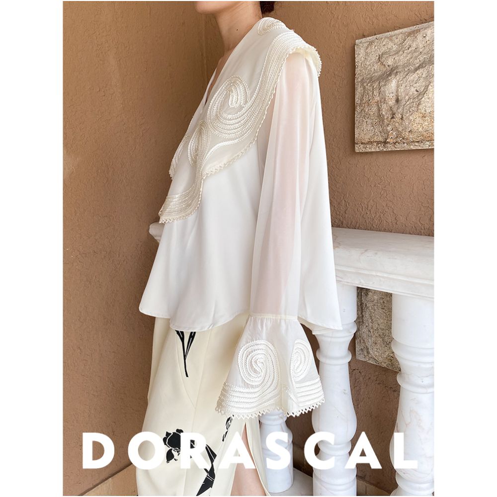 DORASCAL 21SA Retro Design Elegant Large Collar Lace Jacquard Transparent Splicing Lace Chiffon Shirt Shirt image 3