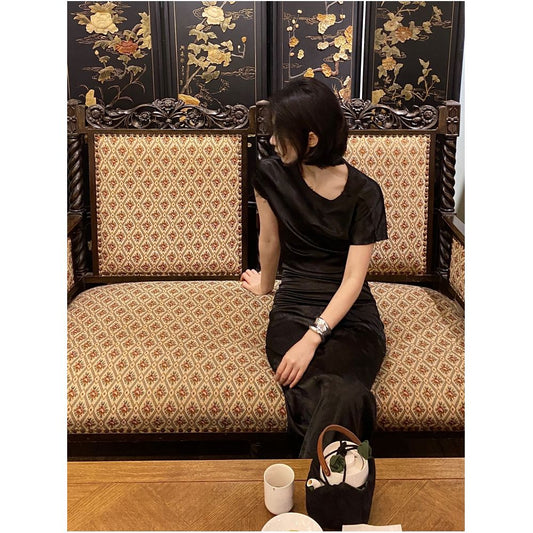 Asaya0370 - Stunning French retro high end dress with slimming and niche design irregular and stylish fairy dress for women in summer