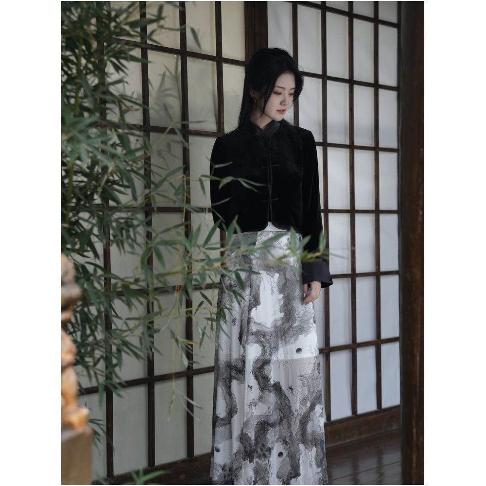 Yangshi Silk Velvet New Chinese style Double breasted Buckle Top Short Chinese Style Retro Tang Style Mulberry Silk Stand collar Coat image 3