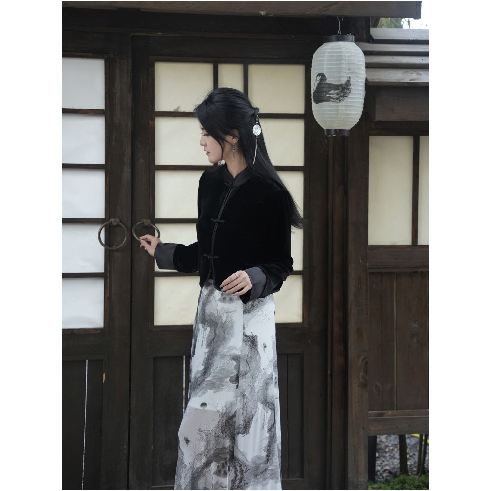 Yangshi Silk Velvet New Chinese style Double breasted Buckle Top Short Chinese Style Retro Tang Style Mulberry Silk Stand collar Coat image 4