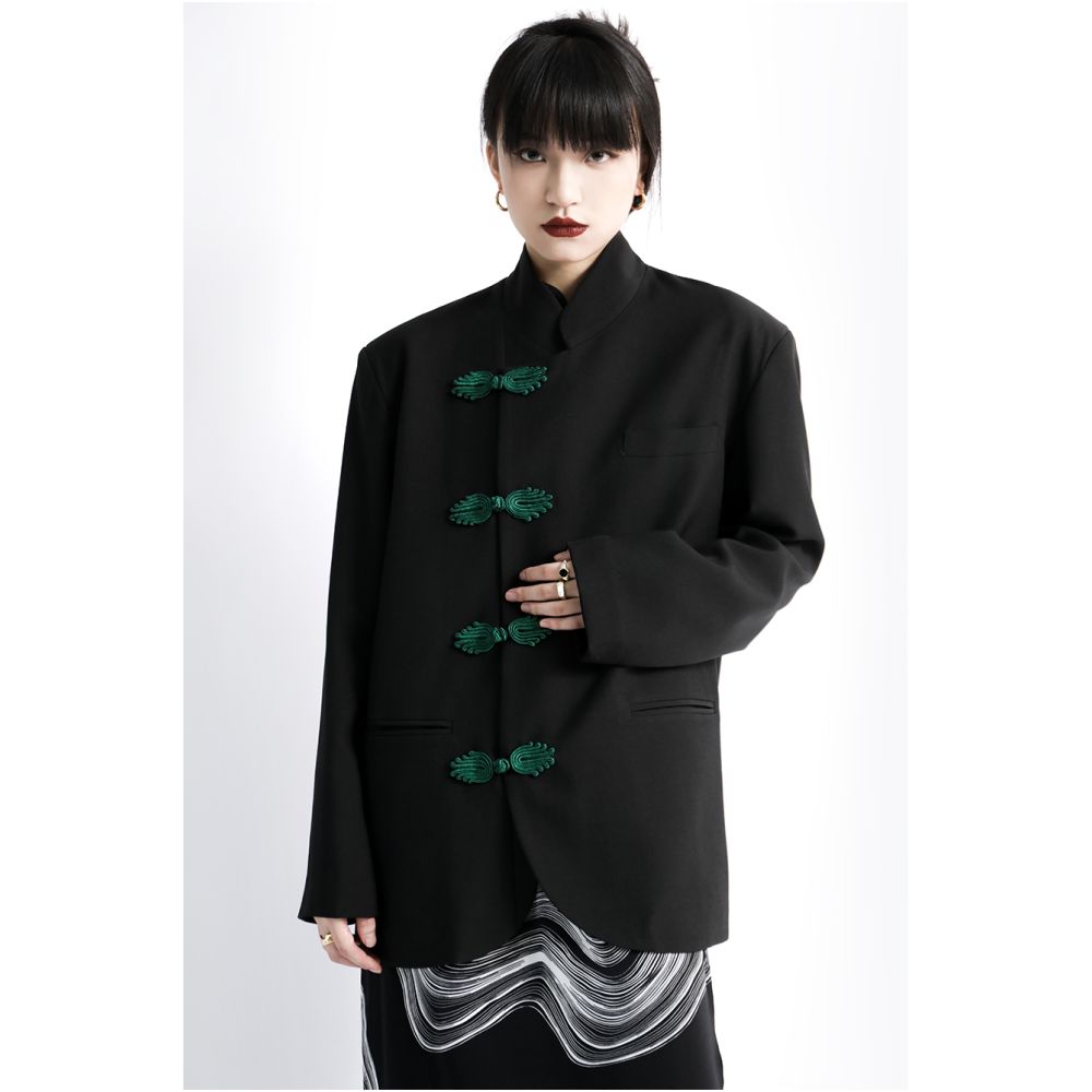 APOZi s new Chinese style buttoned suit jacket for women s clothing 2022 new design sense tall autumn and winter casual suit image 21
