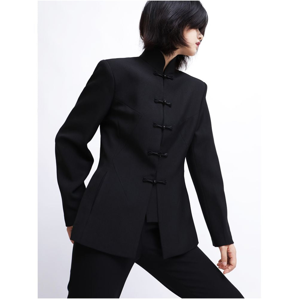 APOZi Chinese style buckle black stand up collar short jacket for women in autumn and winter tall and dark design niche top image 2