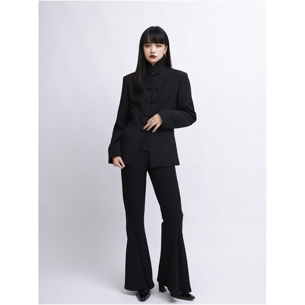 APOZi Chinese style buckle black stand up collar short jacket for women in autumn and winter tall and dark design niche top image 3