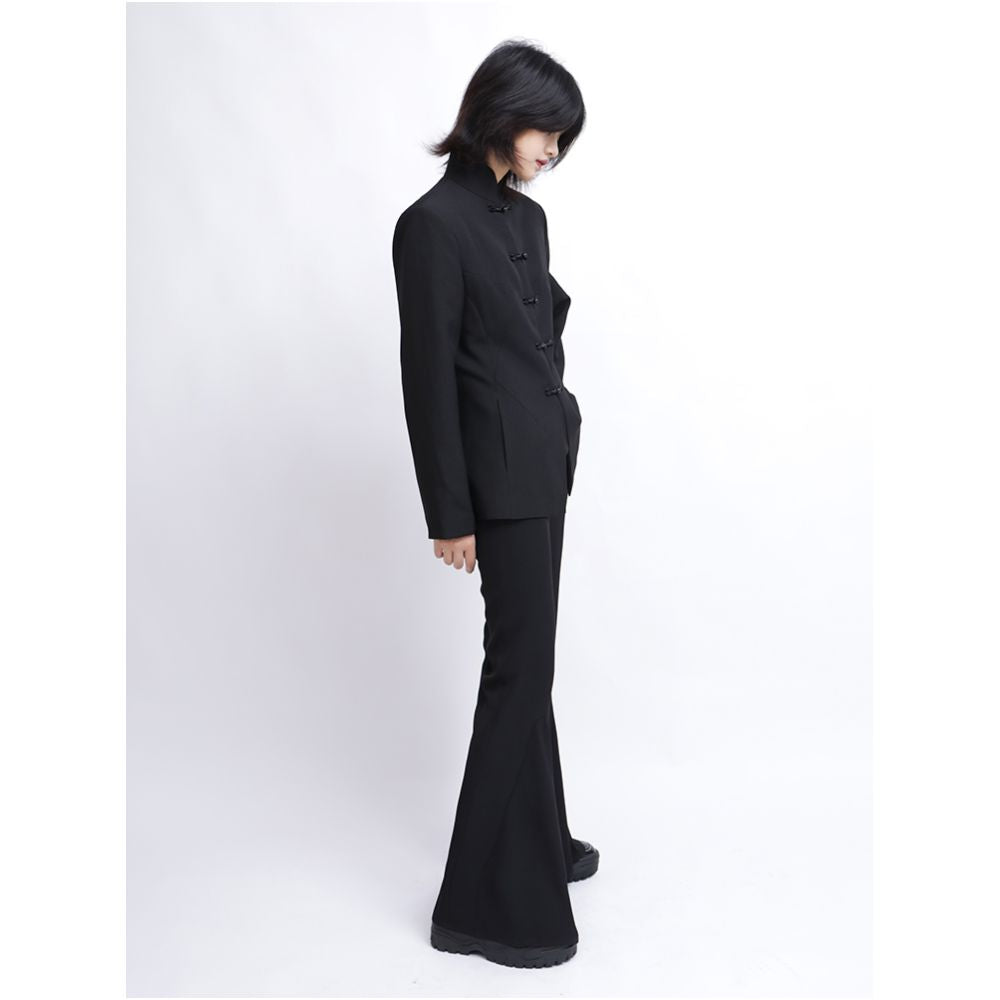 APOZi Chinese style buckle black stand up collar short jacket for women in autumn and winter tall and dark design niche top image 4