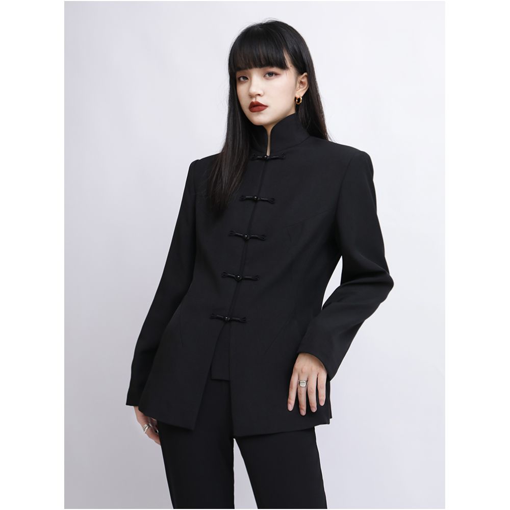 APOZi Chinese style buckle black stand up collar short jacket for women in autumn and winter tall and dark design niche top image 14