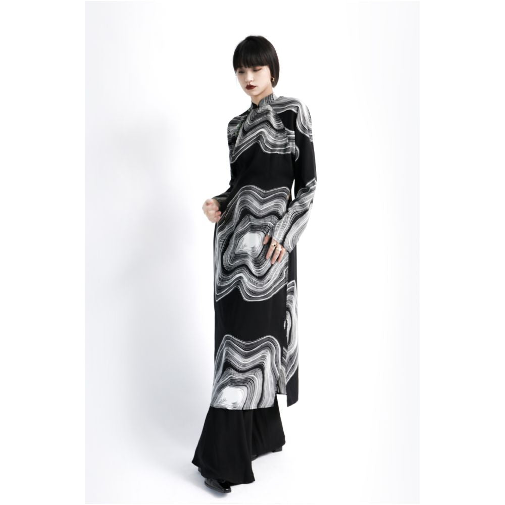 APOZi high slit long sleeved dress for women in autumn and winter tall and retro design with improved black qipao skirt image 2