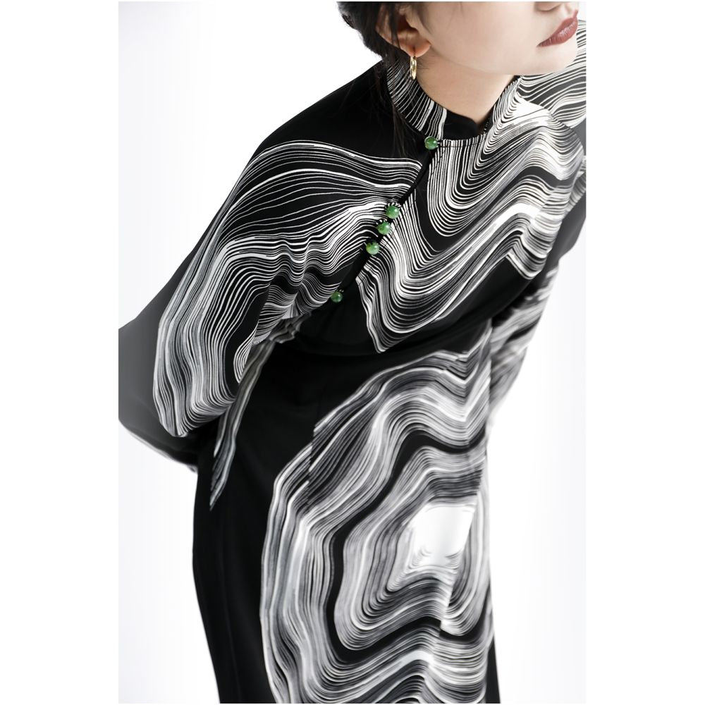 APOZi high slit long sleeved dress for women in autumn and winter tall and retro design with improved black qipao skirt image 3