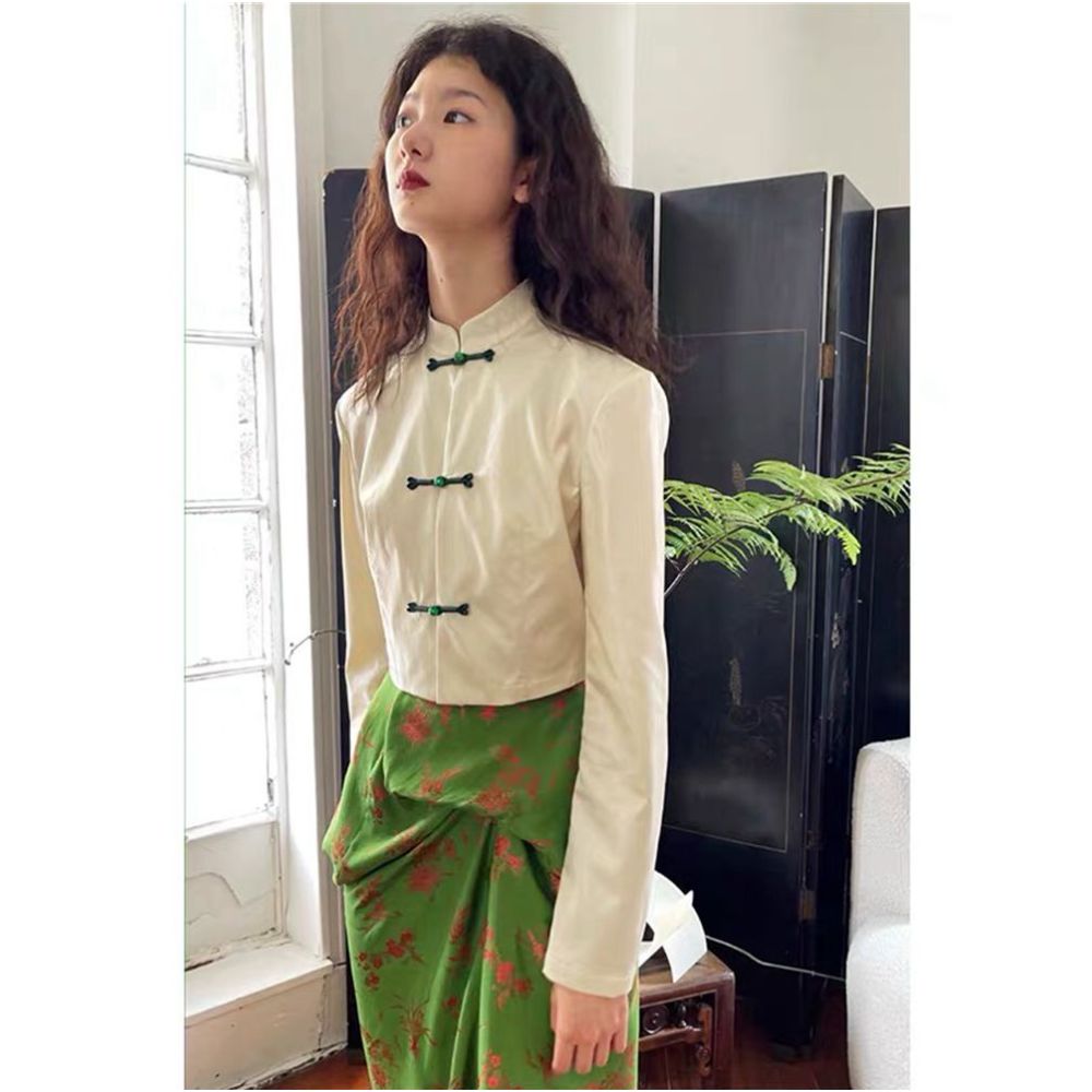 Improved cheongsam button down shirt dress for women in early autumn 2025 new Chinese style design niche skirt for autumn and winter image 2