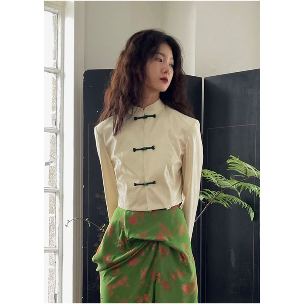 Improved cheongsam button down shirt dress for women in early autumn 2025 new Chinese style design niche skirt for autumn and winter image 0