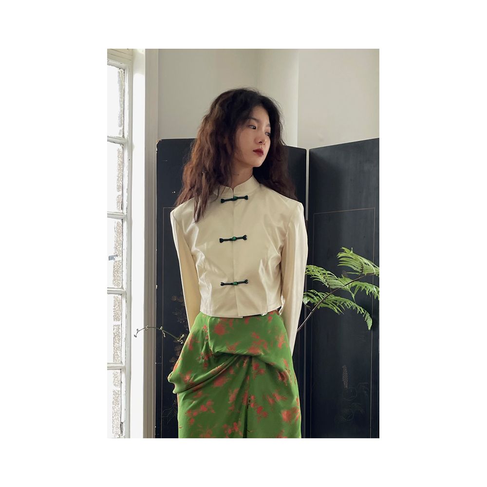 Improved cheongsam button down shirt dress for women in early autumn 2025 new Chinese style design niche skirt for autumn and winter image 8