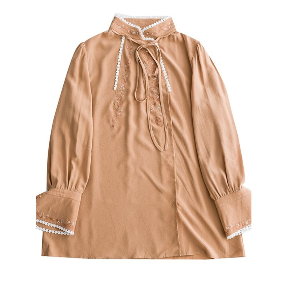 Town Store Baby PCY652 Silk Shirt a combination of Chinese and Western styles embroidered silk shirt OL shirt gentle and exquisite as water image 4