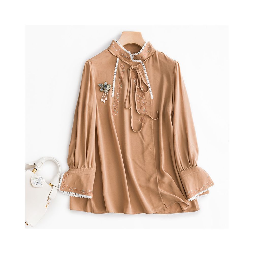 Town Store Baby PCY652 Silk Shirt a combination of Chinese and Western styles embroidered silk shirt OL shirt gentle and exquisite as water image 13