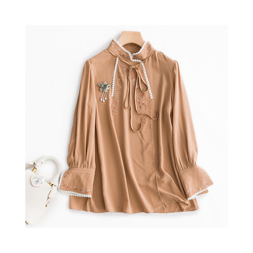 Town Store Baby PCY652 Silk Shirt a combination of Chinese and Western styles embroidered silk shirt OL shirt gentle and exquisite as water image 20