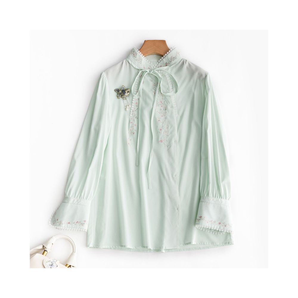 Town Store Baby PCY652 Silk Shirt a combination of Chinese and Western styles embroidered silk shirt OL shirt gentle and exquisite as water image 74