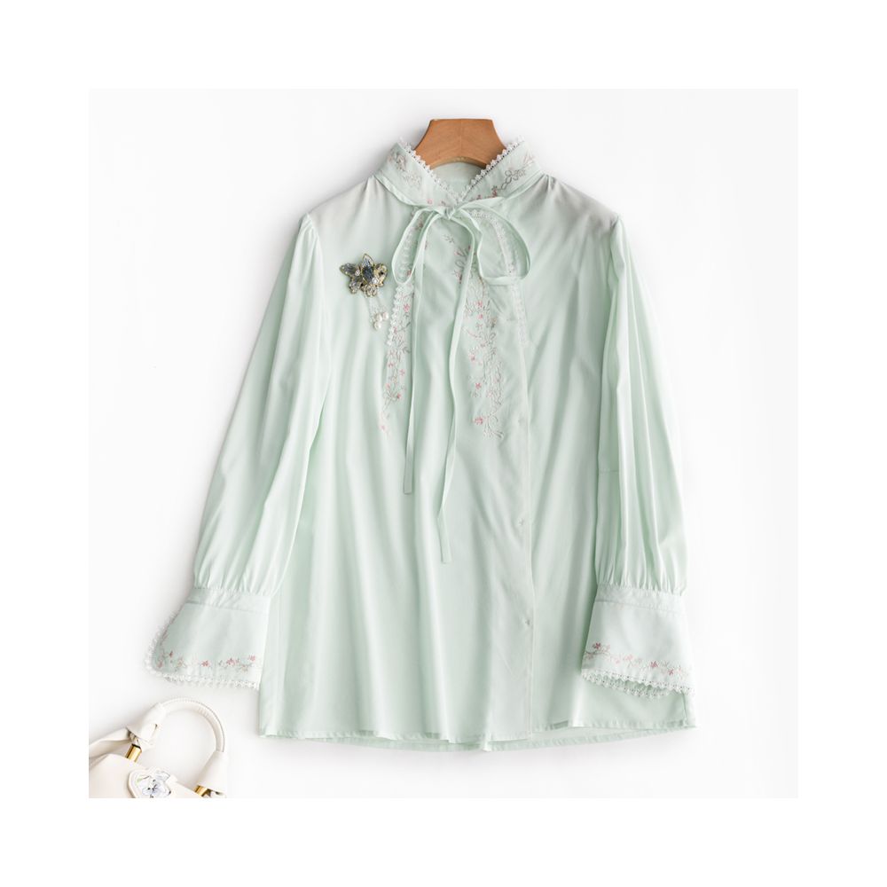 Town Store Baby PCY652 Silk Shirt a combination of Chinese and Western styles embroidered silk shirt OL shirt gentle and exquisite as water image 80