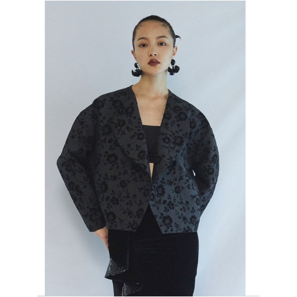 PaleBlueDot original designer retro black raised print plush cocoon shaped niche short jacket autumn image 2