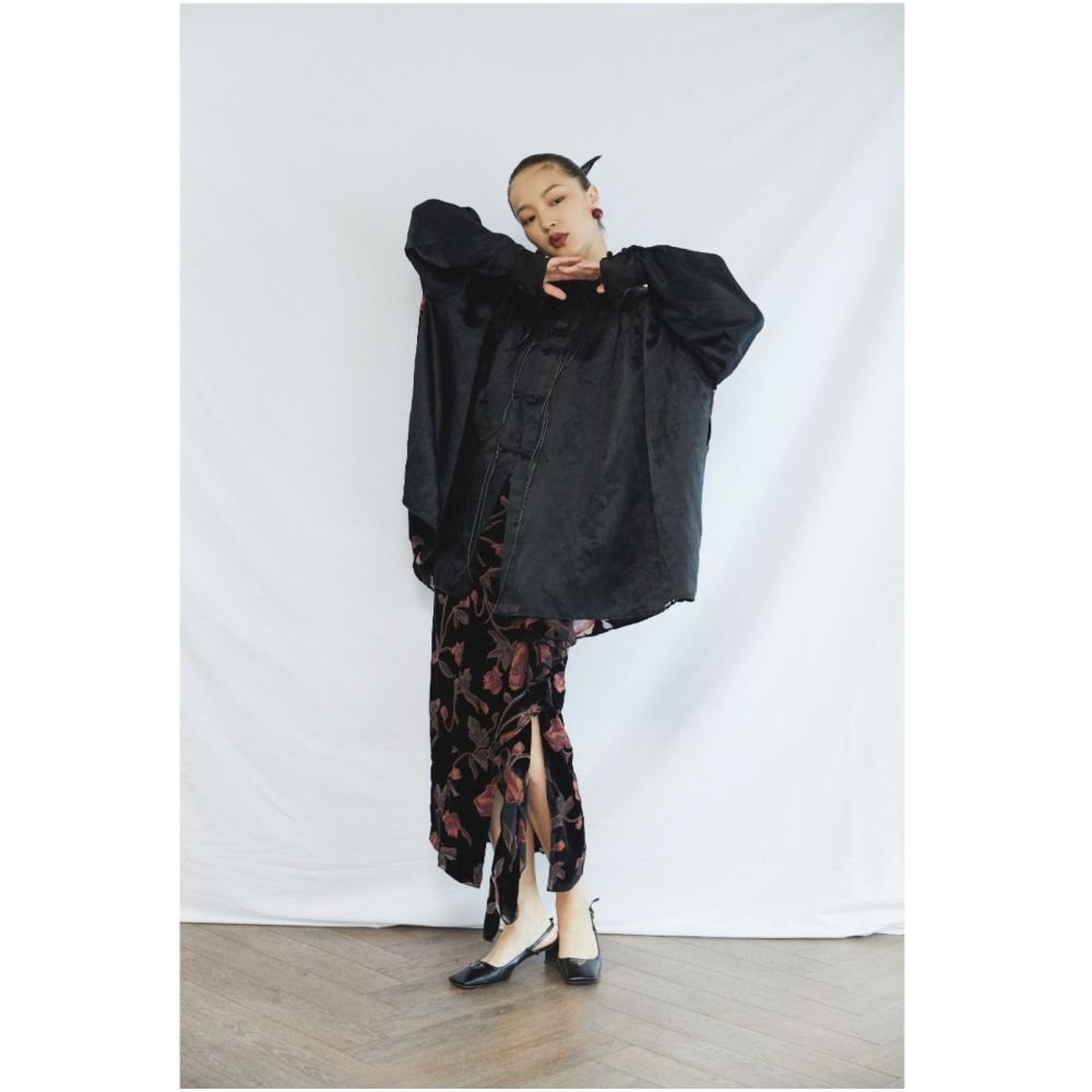 SALE7 Fold Blue Dot Original Design Velvet Rotten Flower Folded Lotus Leaf Edge Heavy Weight High Waist Half Skirt Autumn image 4