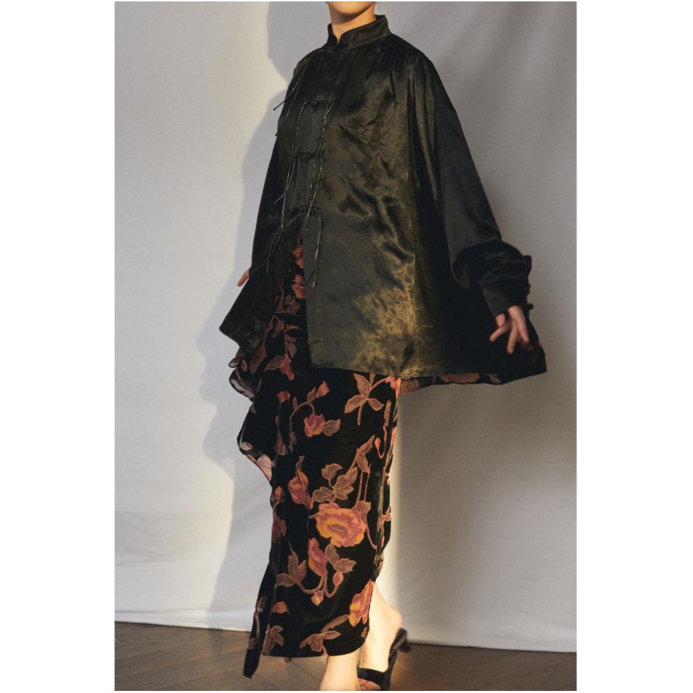 SALE7 Fold Blue Dot Original Design Velvet Rotten Flower Folded Lotus Leaf Edge Heavy Weight High Waist Half Skirt Autumn image 14