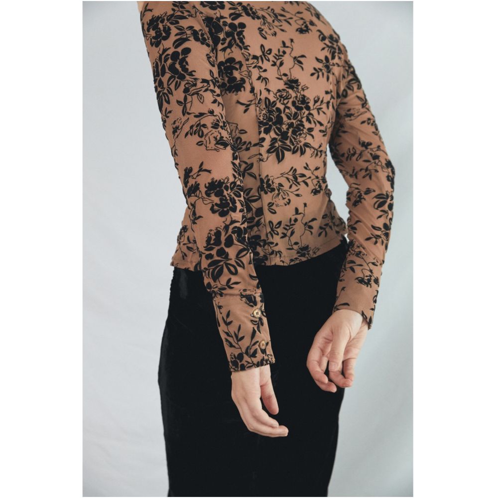 SALE6 Fold Blue Dot Original Design Plush Pattern Mesh Elastic Stand Collar Slimming Bottom Shirt image 12