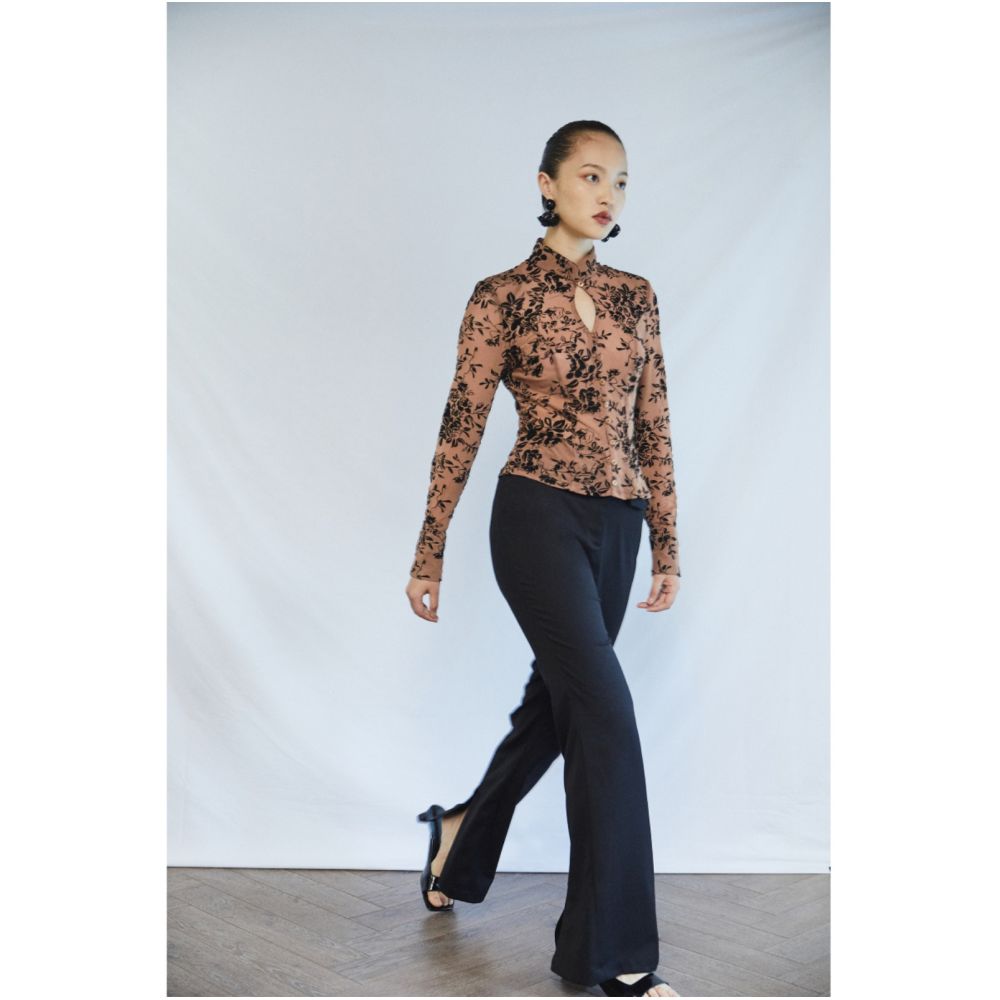 SALE6 Fold Blue Dot Original Design Plush Pattern Mesh Elastic Stand Collar Slimming Bottom Shirt image 13