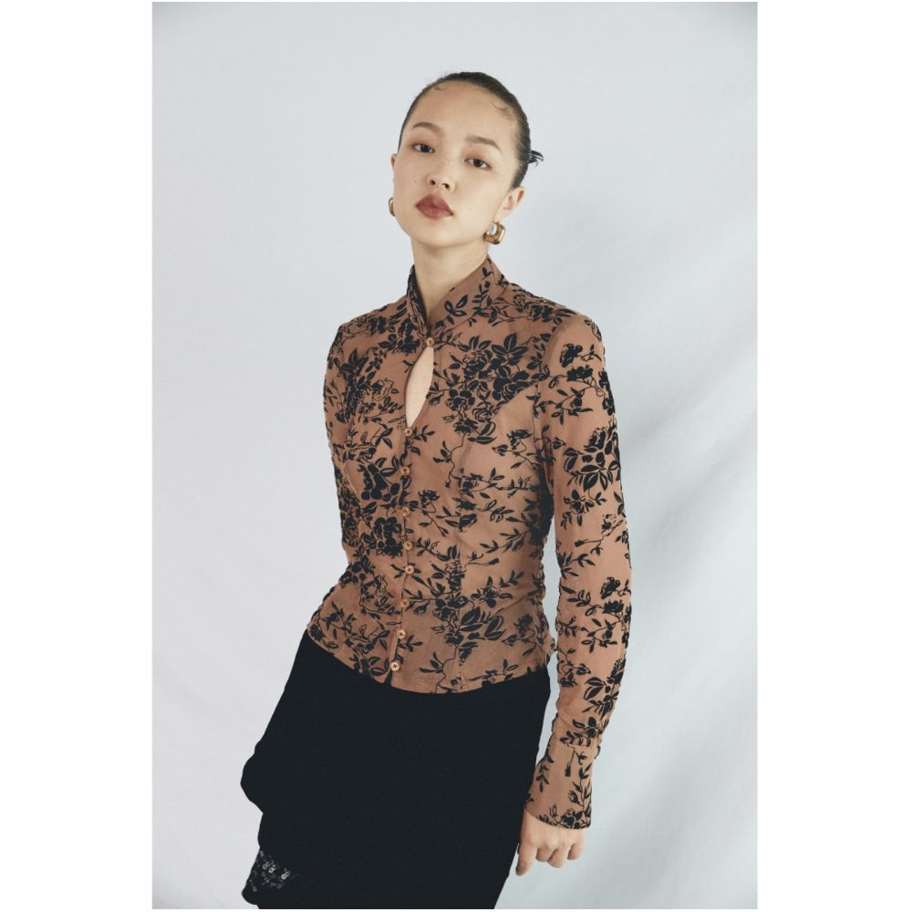 SALE6 Fold Blue Dot Original Design Plush Pattern Mesh Elastic Stand Collar Slimming Bottom Shirt image 8