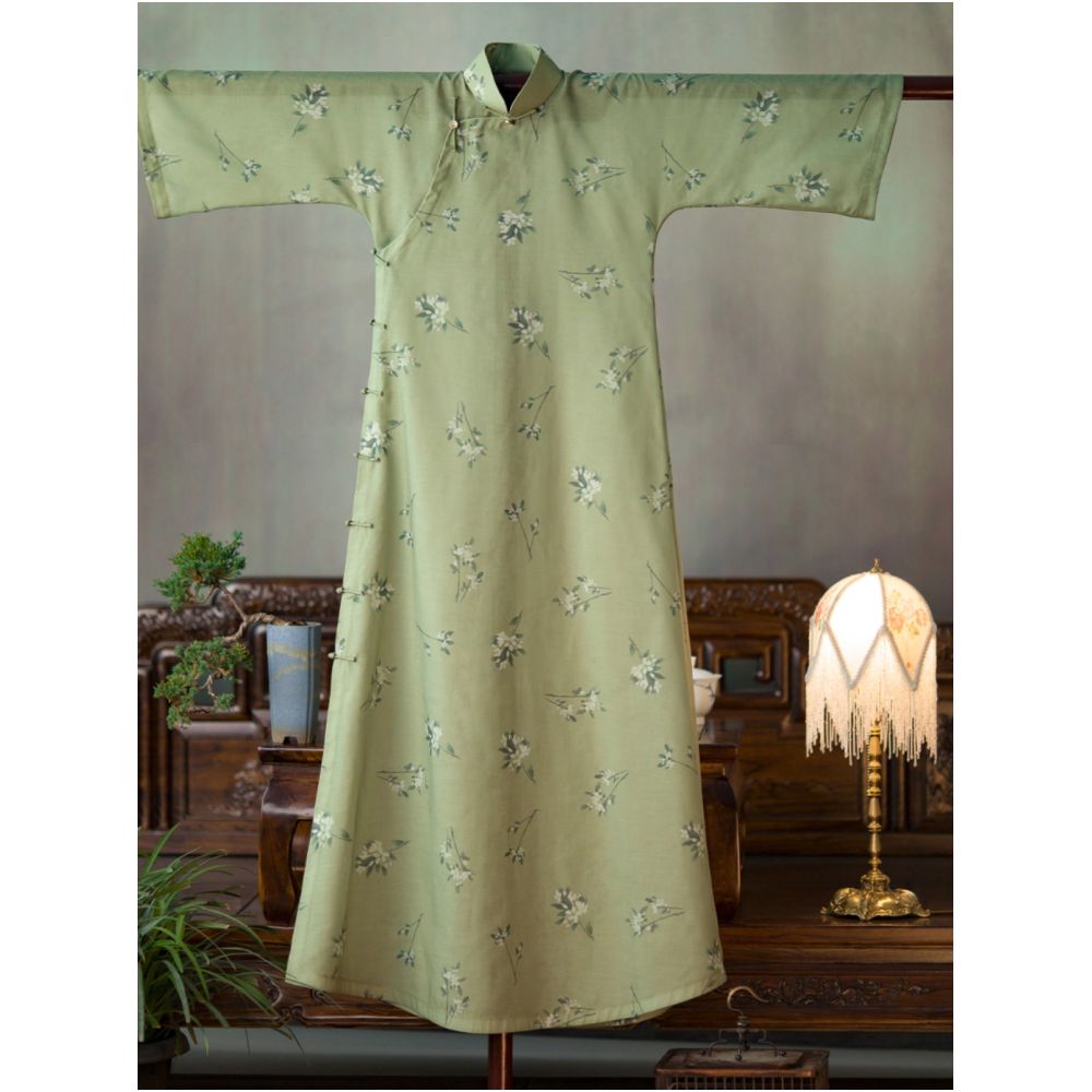 Wilderness in the mountains and wilderness One city style fluff Inverted sleeves printed with retro Republic of China style cheongsam for daily wear Original image 4