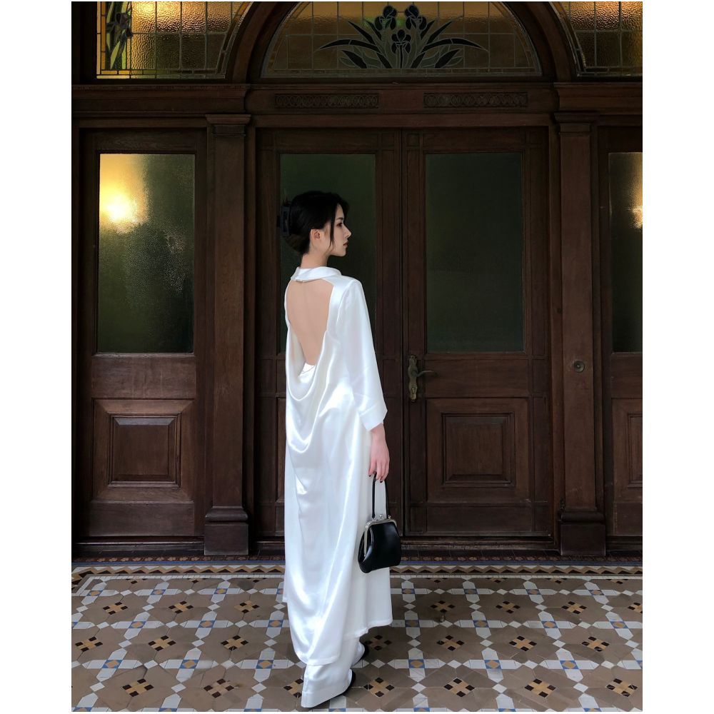 The52 RE MASTERED new half high collar acetate backless drape loose commuter loose dress image 1