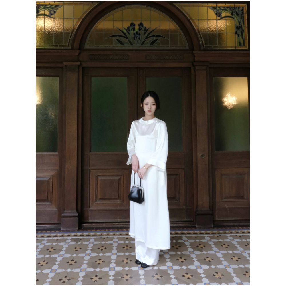 The52 RE MASTERED new half high collar acetate backless drape loose commuter loose dress image 2