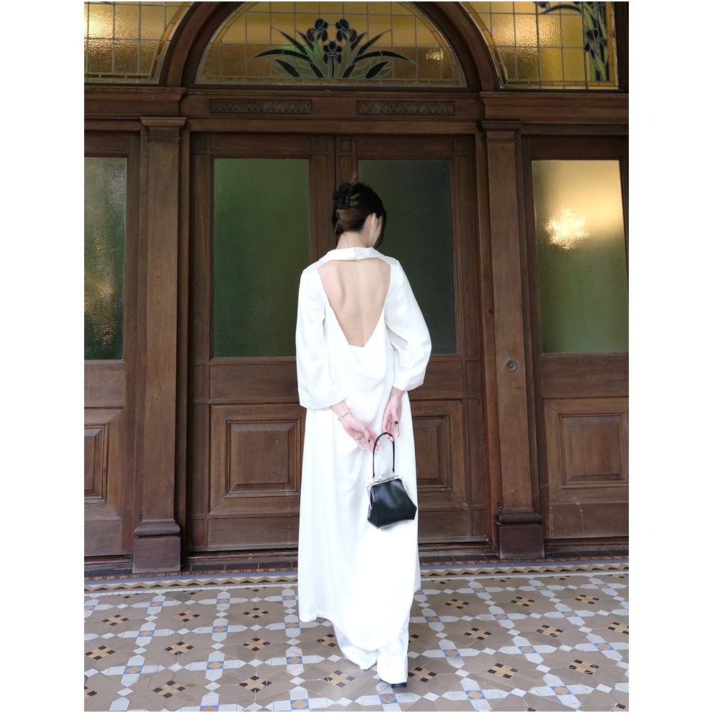 The52 RE MASTERED new half high collar acetate backless drape loose commuter loose dress image 3