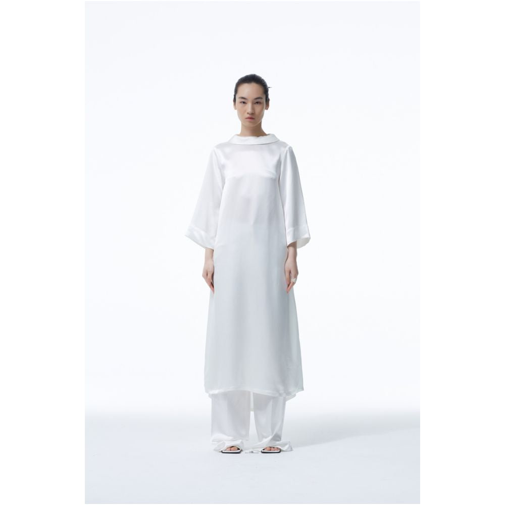 Asaya0267 -  new half high collar acetate backless drape loose commuter loose dress