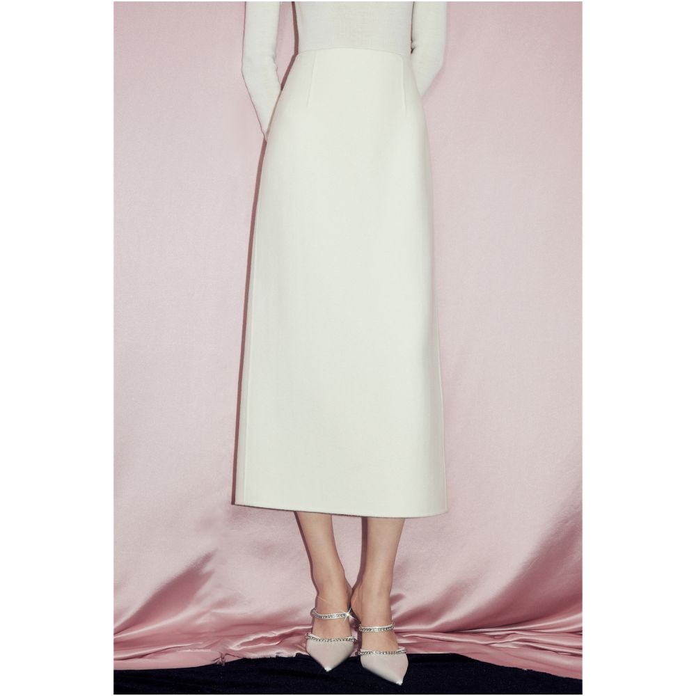 MandyZhang White 100 Sheepskin High Waist Straight Tube Woolen Woolen Half Skirt for Women Winter High End Long Skirt image 1
