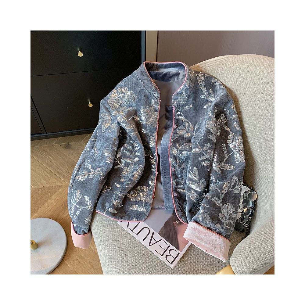 New Chinese style heavy sequin velvet embroidered jacket women autumn 2025 new high end temperament bamboo top image 9