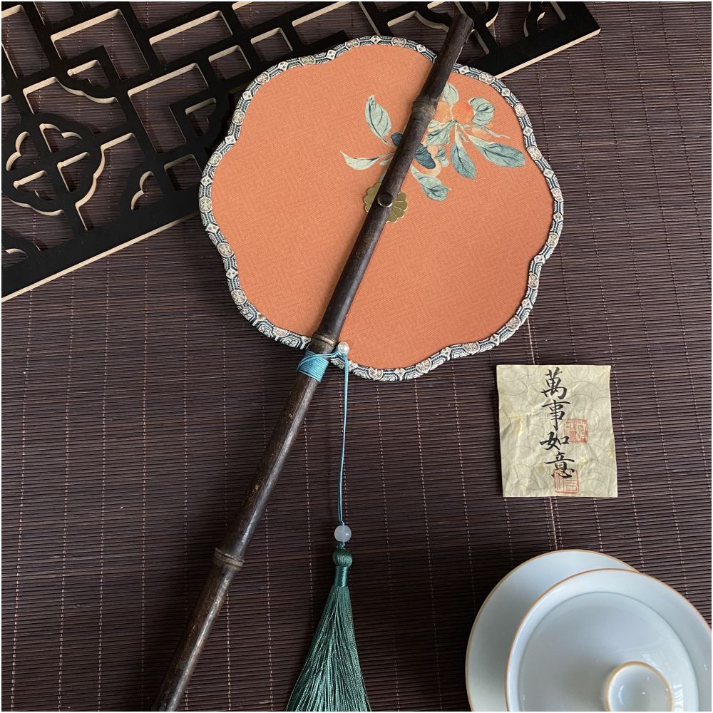 Ancient style purple bamboo waist fan Hanfu group fan Chinese style rollable and tortuous fan Classical long handle tassel fan Portable hanging waist fan image 12