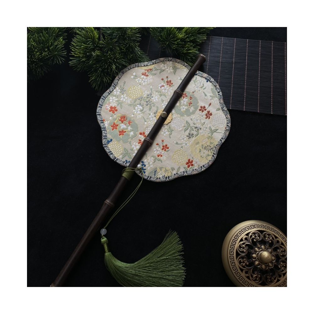 Ancient style purple bamboo waist fan Hanfu group fan Chinese style rollable and tortuous fan Classical long handle tassel fan Portable hanging waist fan image 18