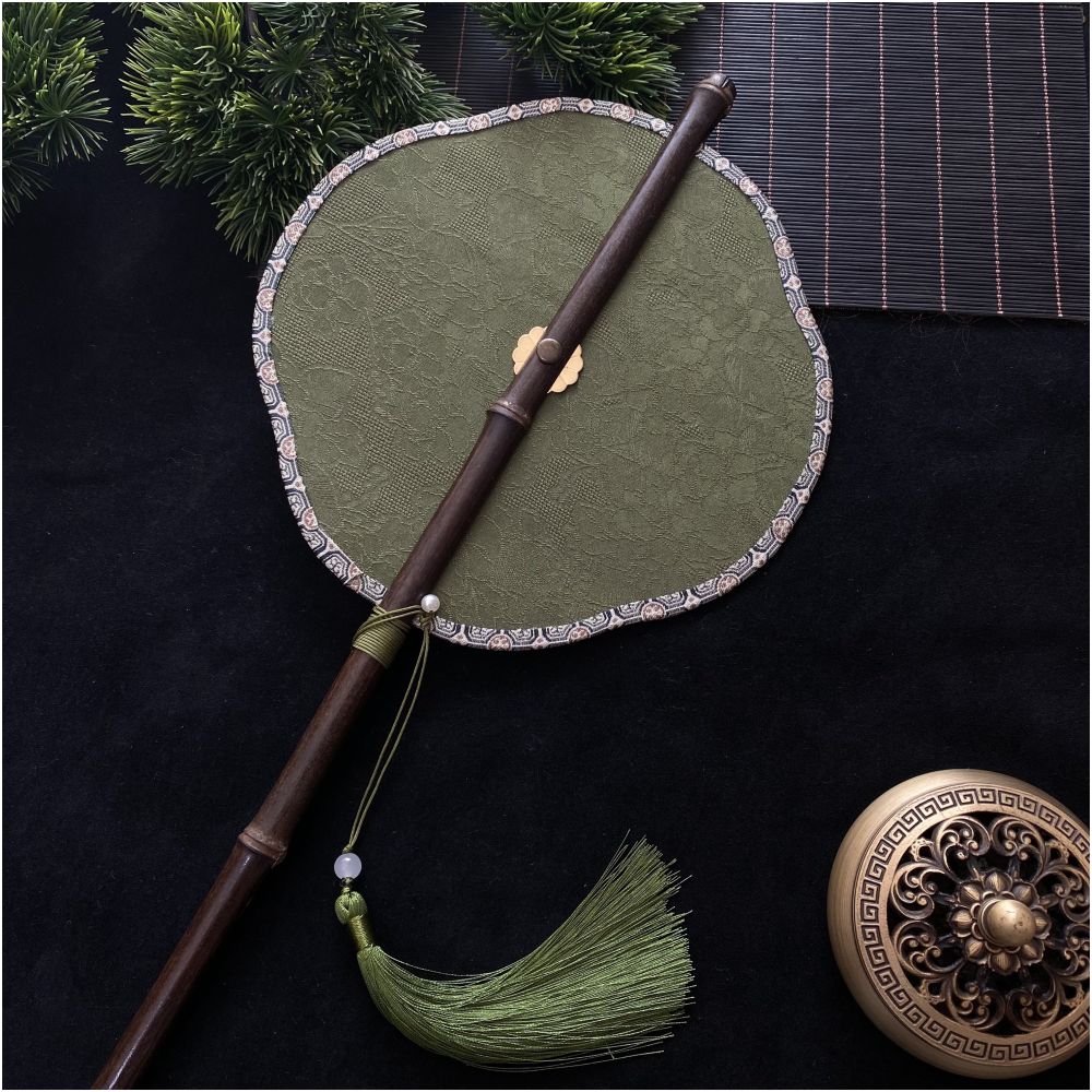 Ancient style purple bamboo waist fan Hanfu group fan Chinese style rollable and tortuous fan Classical long handle tassel fan Portable hanging waist fan image 20