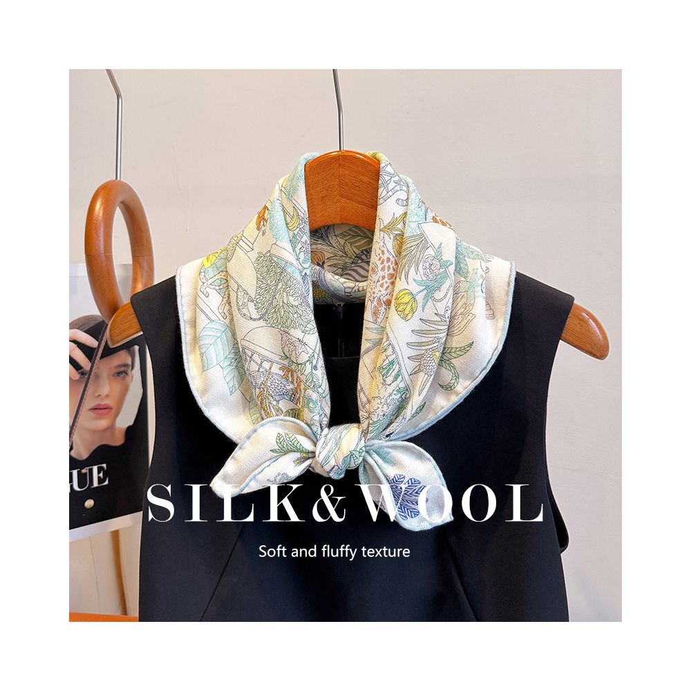 Silk wool scarf light luxury high end feeling autumn double sided triangular scarf shawl external tie neck scarf silk wool square scarf image 3
