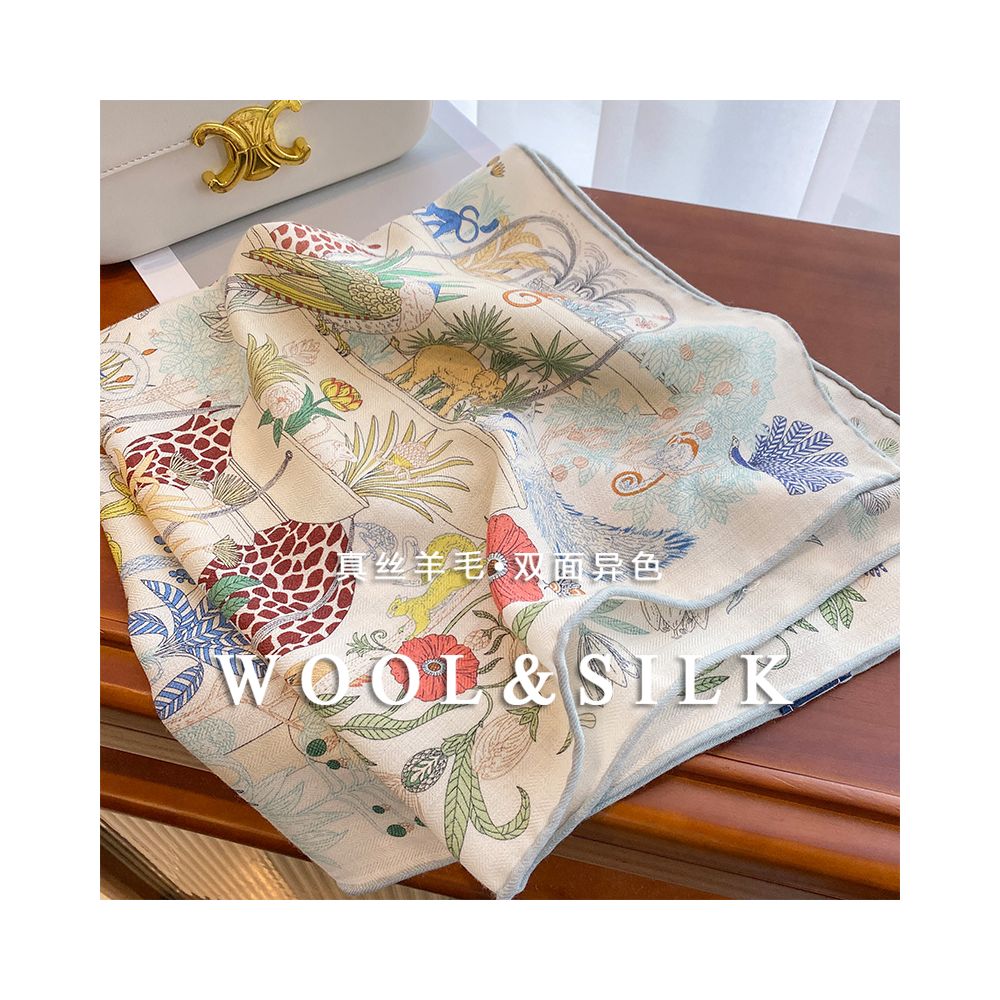 ASAYA4897 – Jardin Enchanté Silk Wool Scarf 🌸🕊️
