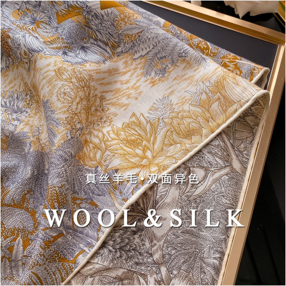 Silk wool scarf light luxury high end feeling autumn double sided triangular scarf shawl external tie neck scarf silk wool square scarf image 14
