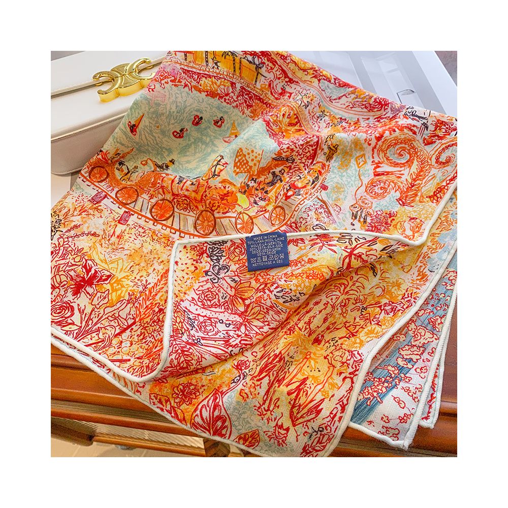 ASAYA4897 – Jardin Enchanté Silk Wool Scarf 🌸🕊️
