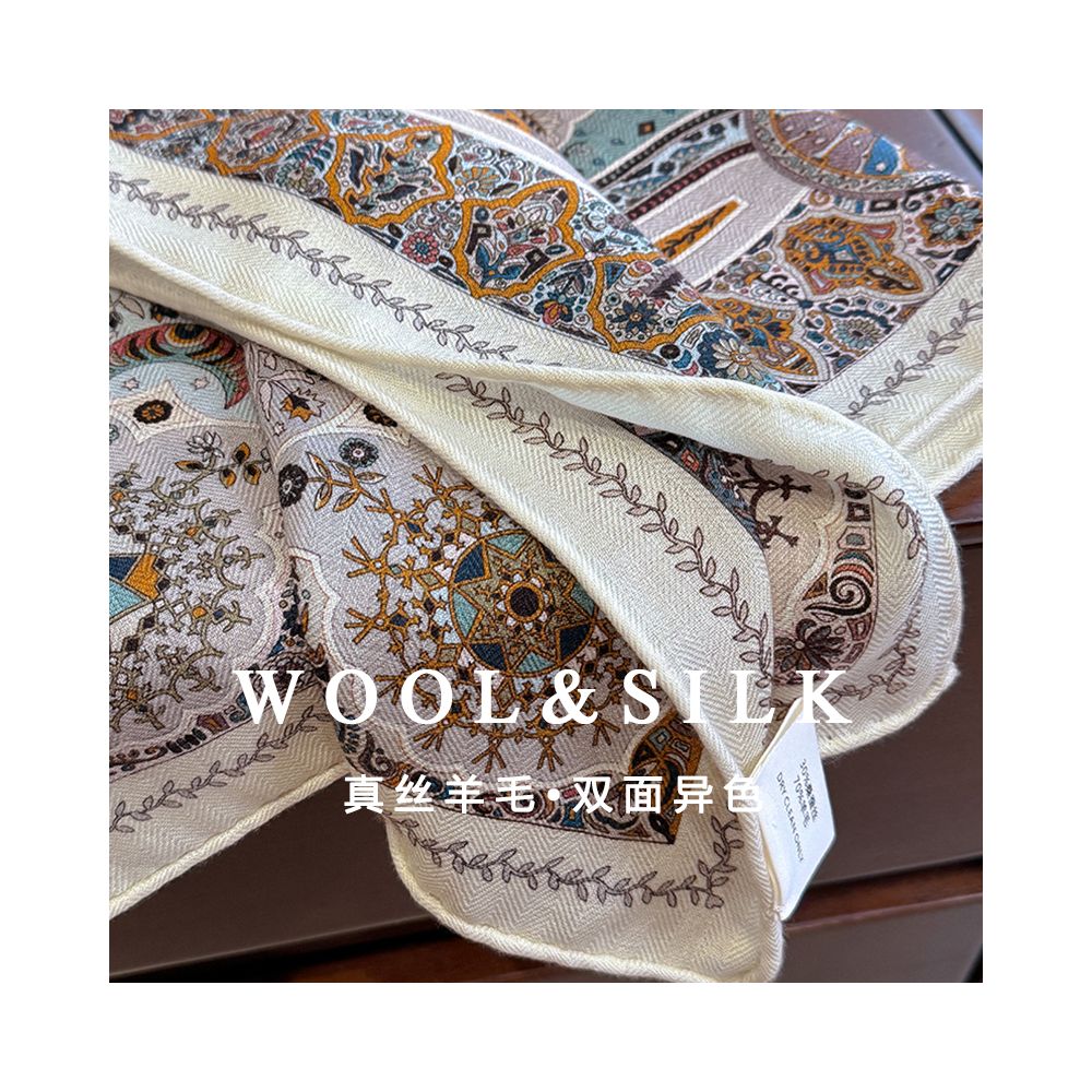 Silk wool scarf light luxury high end feeling autumn double sided triangular scarf shawl external tie neck scarf silk wool square scarf image 21