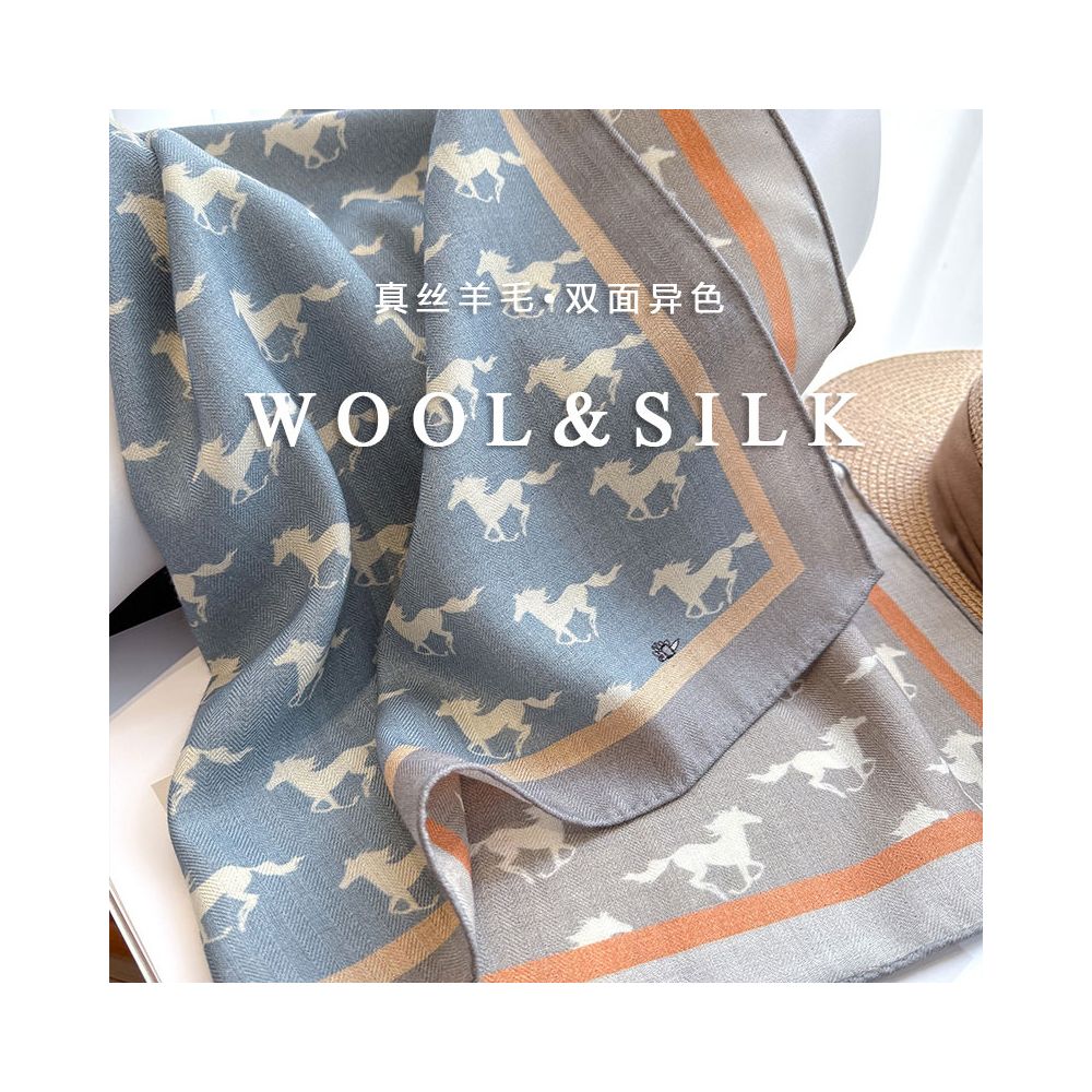 Silk wool scarf light luxury high end feeling autumn double sided triangular scarf shawl external tie neck scarf silk wool square scarf image 25