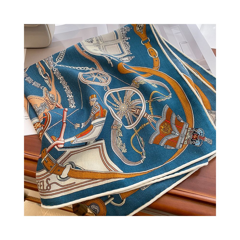 Silk wool scarf light luxury high end feeling autumn double sided triangular scarf shawl external tie neck scarf silk wool square scarf image 26