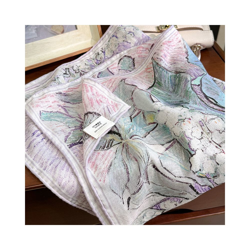 ASAYA4897 – Jardin Enchanté Silk Wool Scarf 🌸🕊️