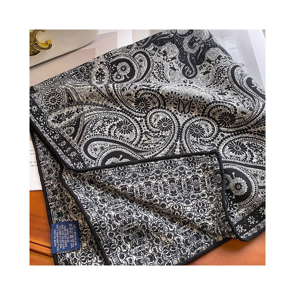 Silk wool scarf light luxury high end feeling autumn double sided triangular scarf shawl external tie neck scarf silk wool square scarf image 29